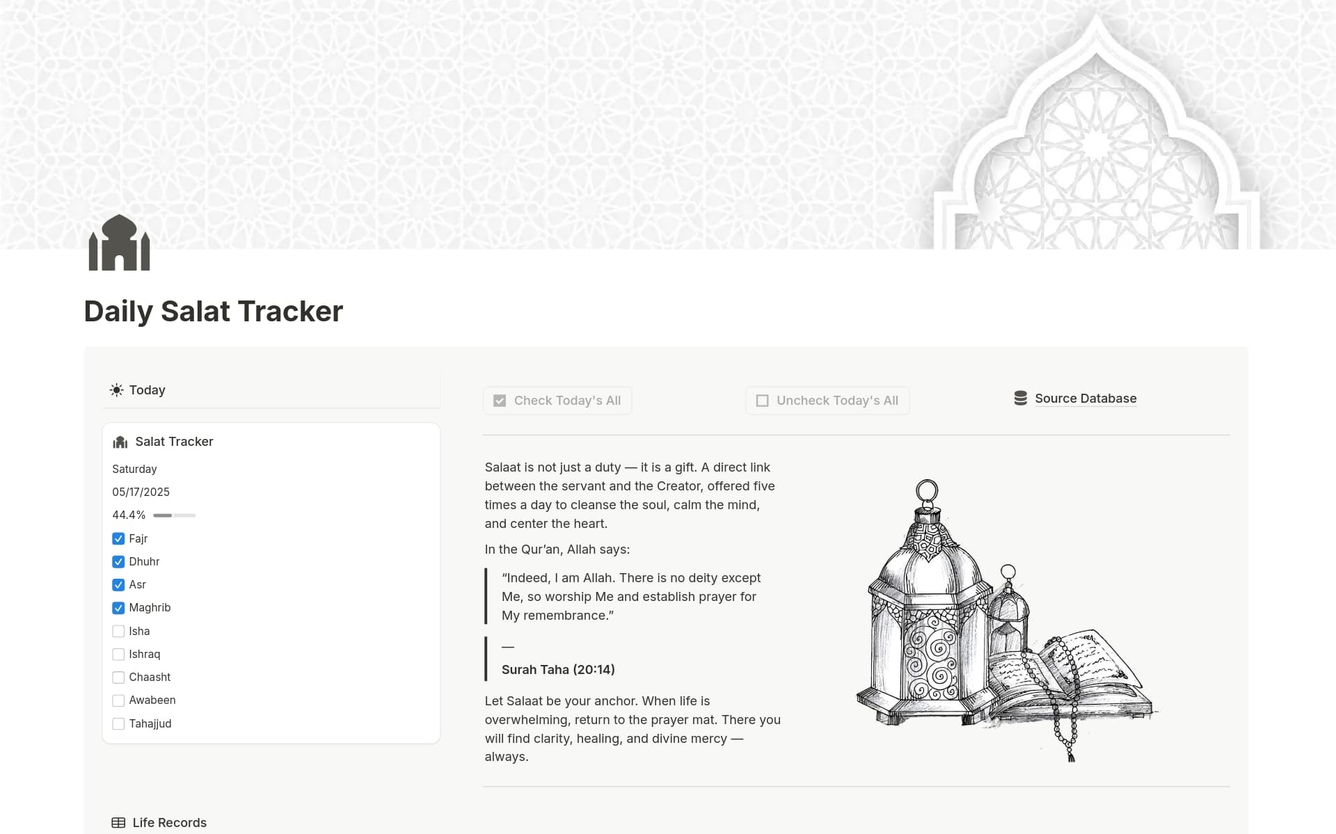 Daily Salat Tracker - template preview