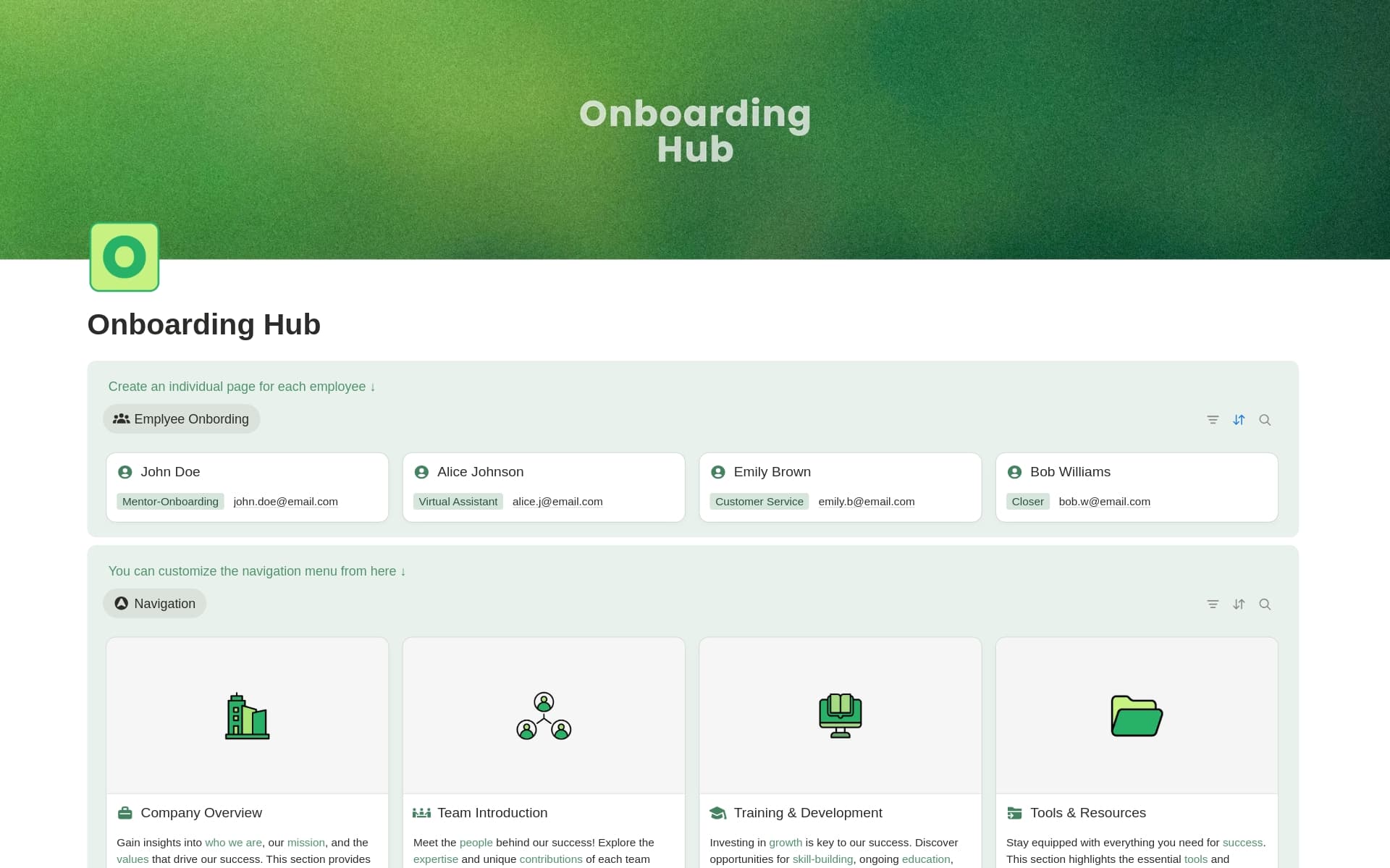 New Hire Onboarding Hub for Organized Onboarding — template preview