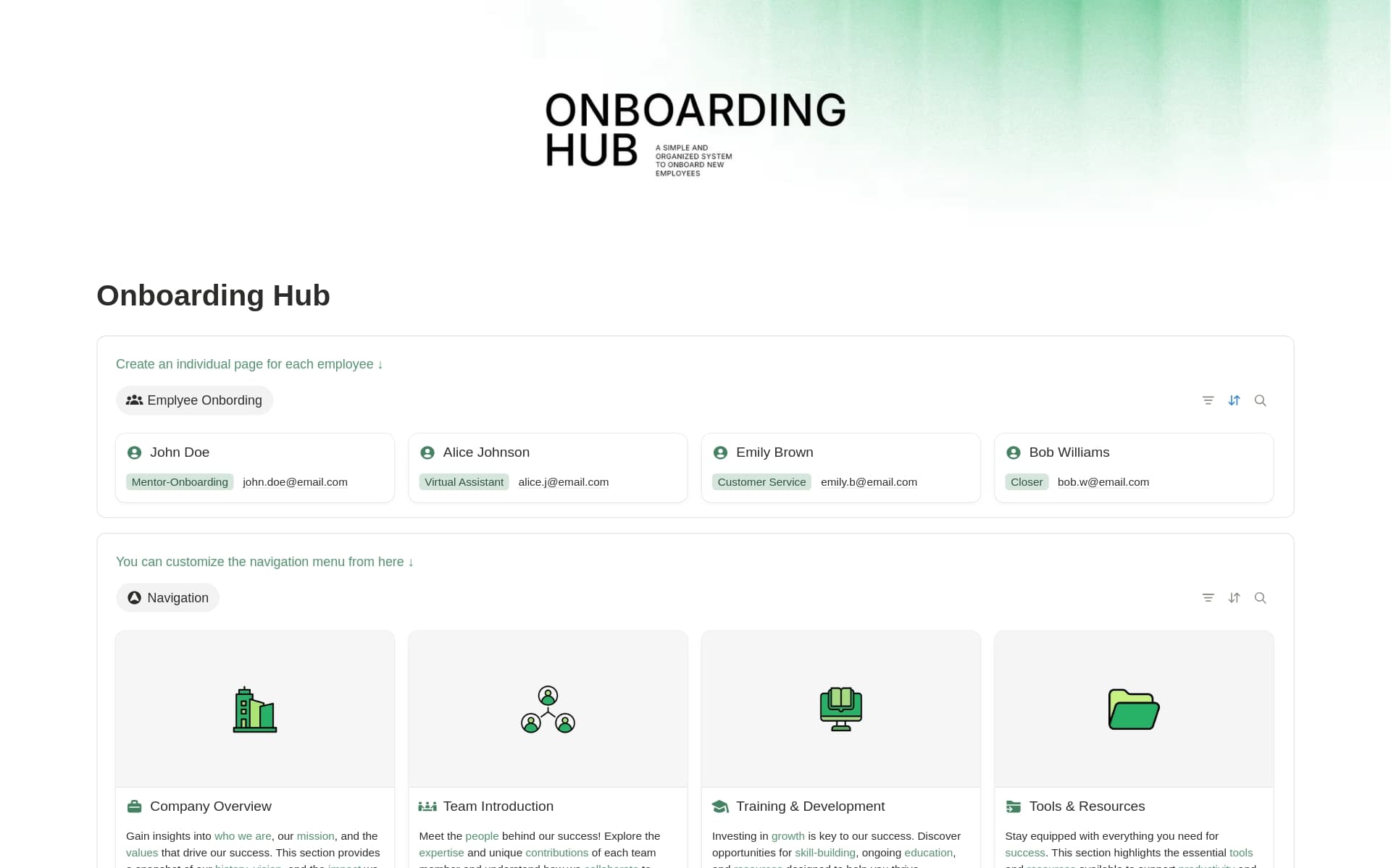 New Hire Onboarding Hub for Organized Onboarding - template preview