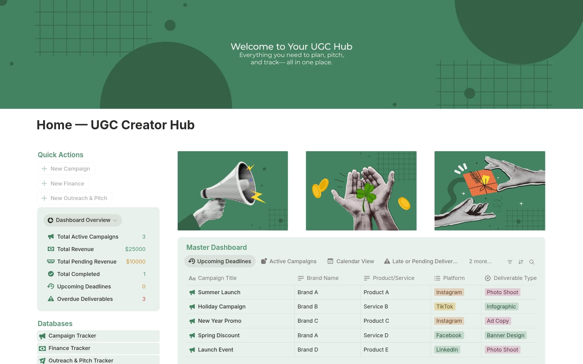 UGC Creator Hub | Campaigns, Pitches, and Finance! — template preview