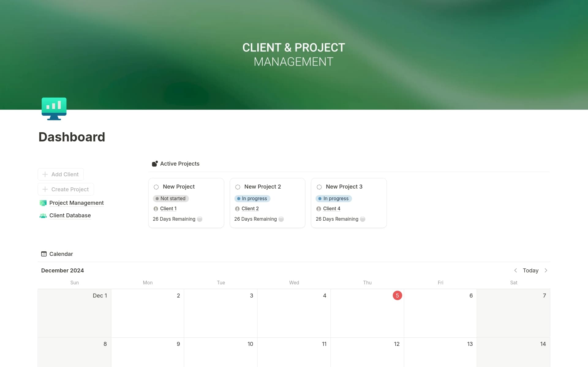 Client & Project Management OS — template preview