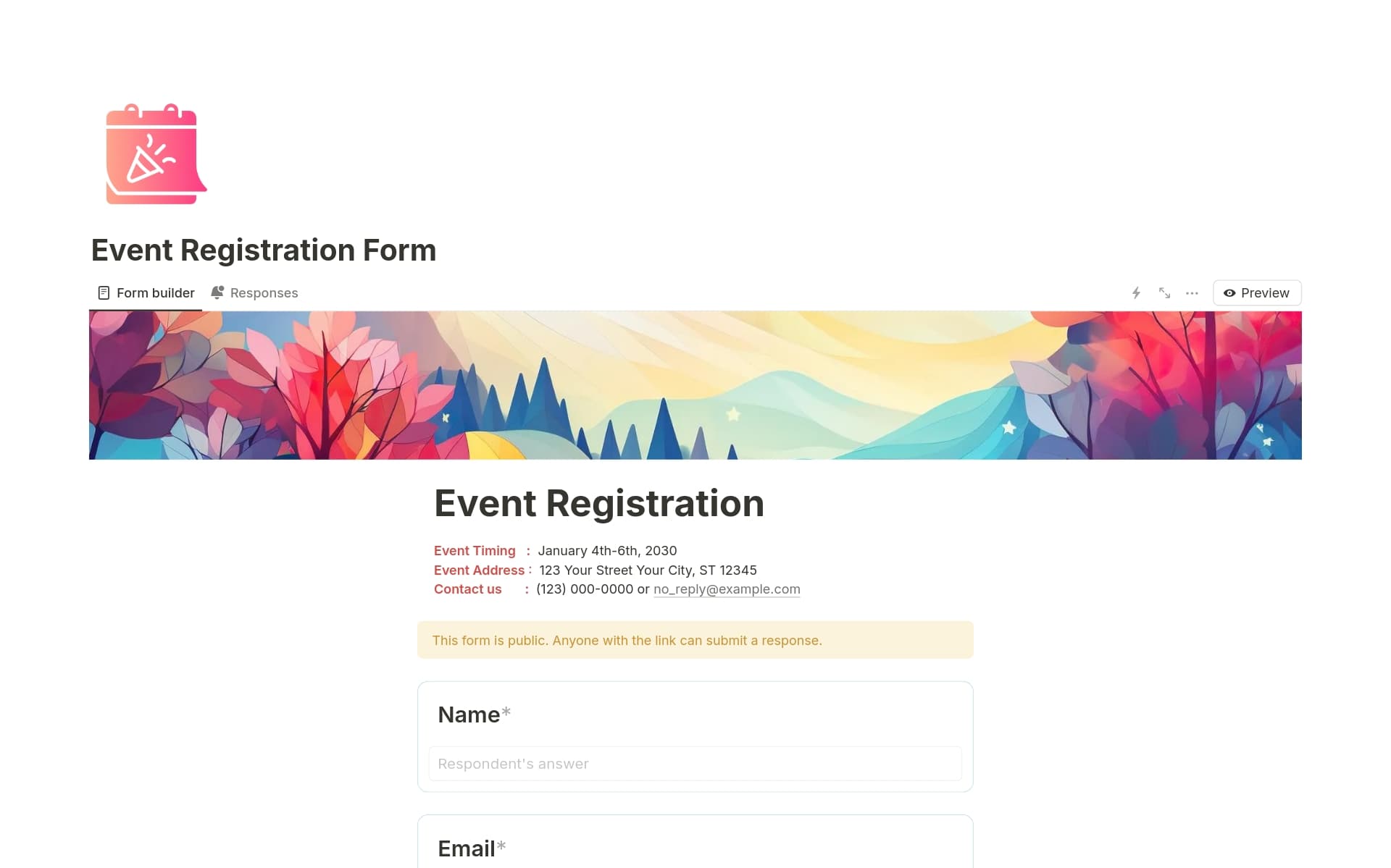 Event Registration Form - template preview