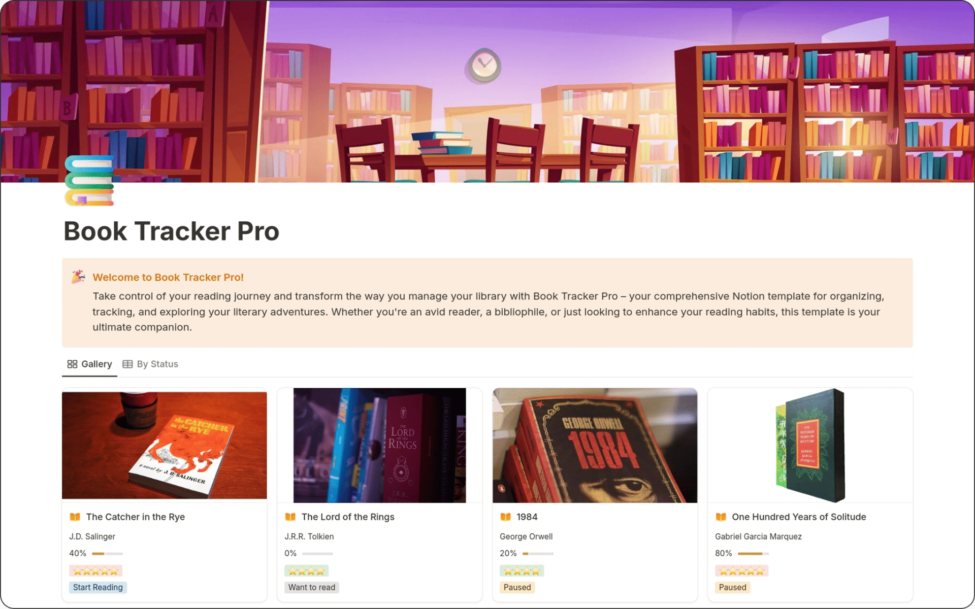 image of: Book Tracker Notion Template to read, track, and organize your books easily. Build a digital library and improve your reading habits.