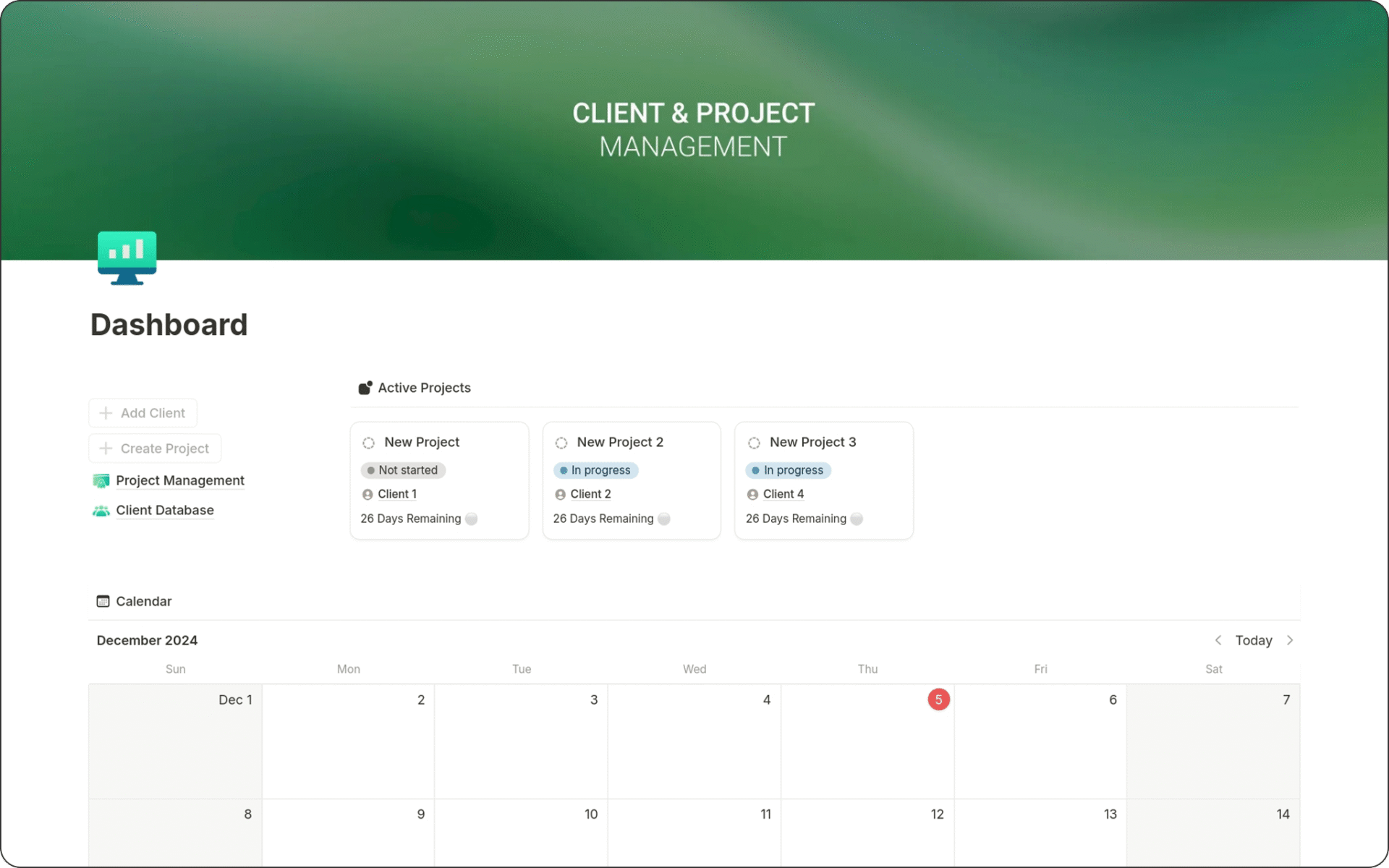image of Client and Project Management made simple—track clients, projects, and deadlines with this powerful, minimalist Notion template for total control.