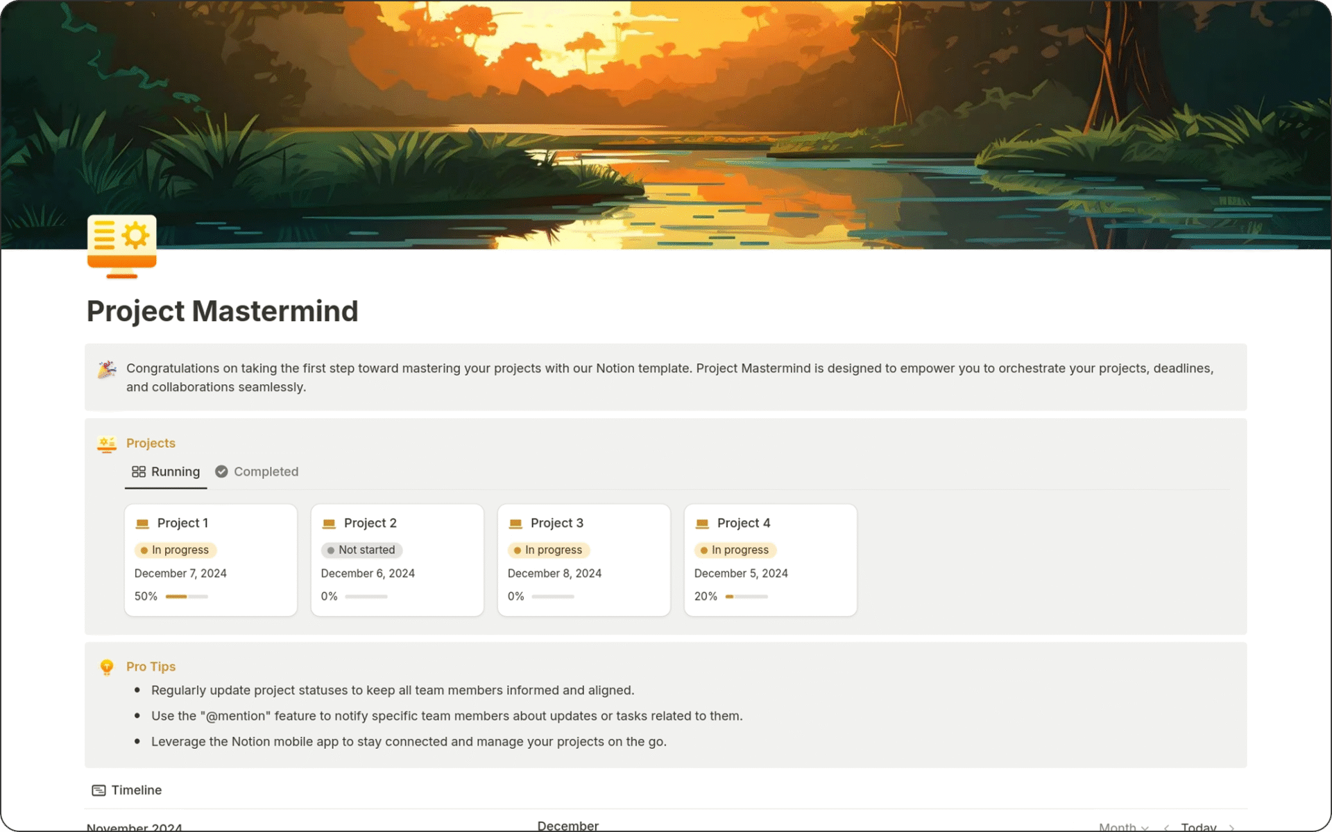 Image of Free Notion Project Management Template to manage tasks, timelines, and clients with full customization, progress tracking, and lifetime storage.