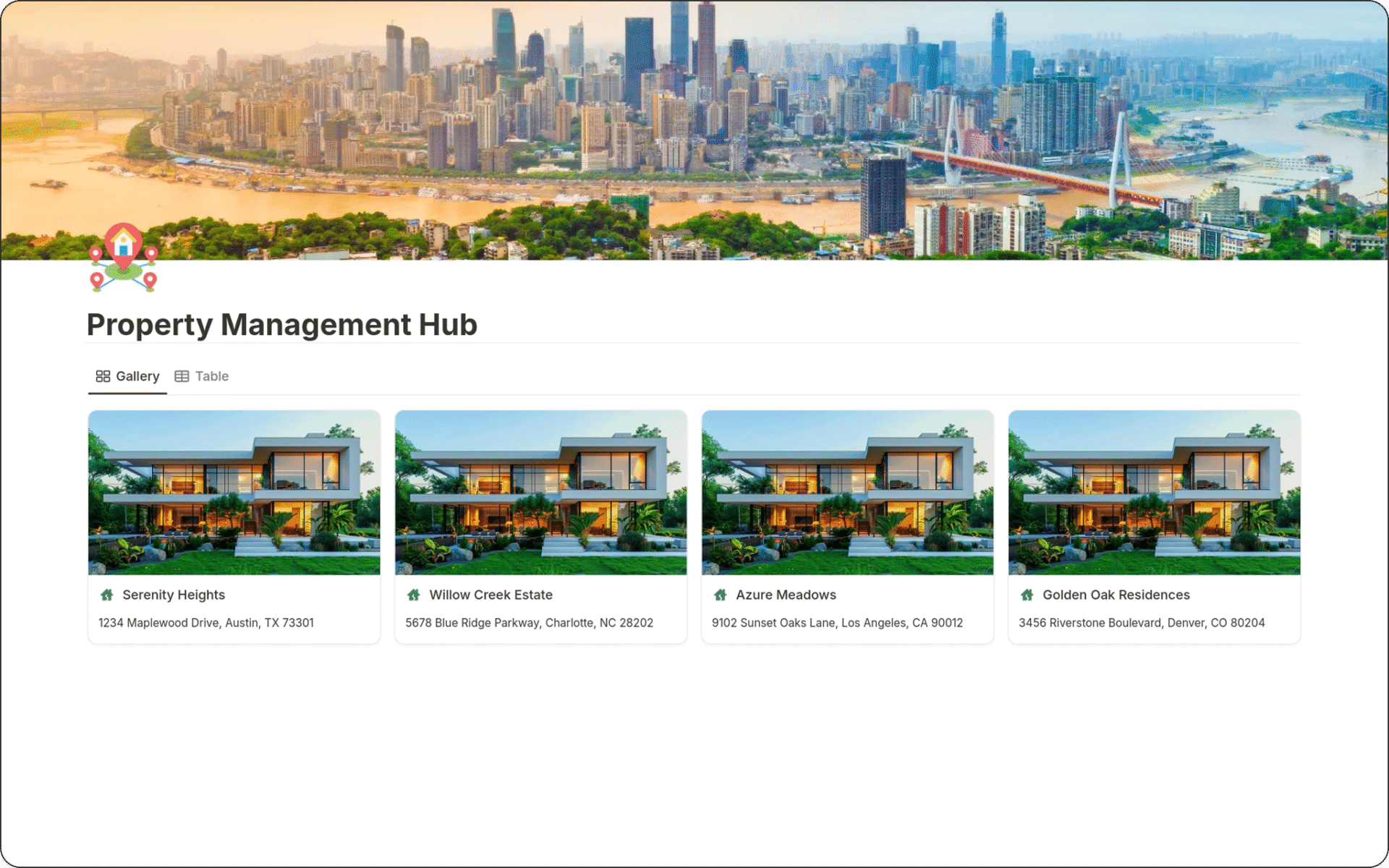 Image of Property Management Hub Notion Template to streamline rentals, organize documents, and manage listings for Airbnb hosts, property owners, and managers.