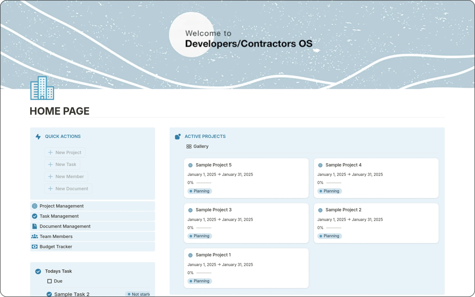 Image of Real Estate Developers/Contractors OS Notion Template helps manage projects, tasks, budgets, and teams with a powerful all-in-one Notion workspace.